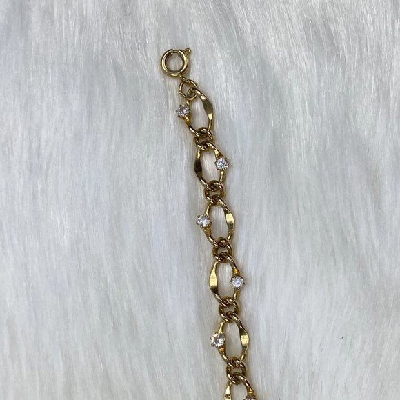 Vintage Jewelry Vintage Gold Tone Rhinestone Chain Link Bracelet 7